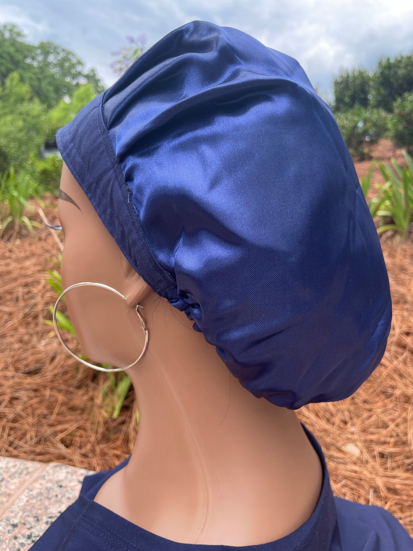 Navy Scrub Cap-Satin Lined