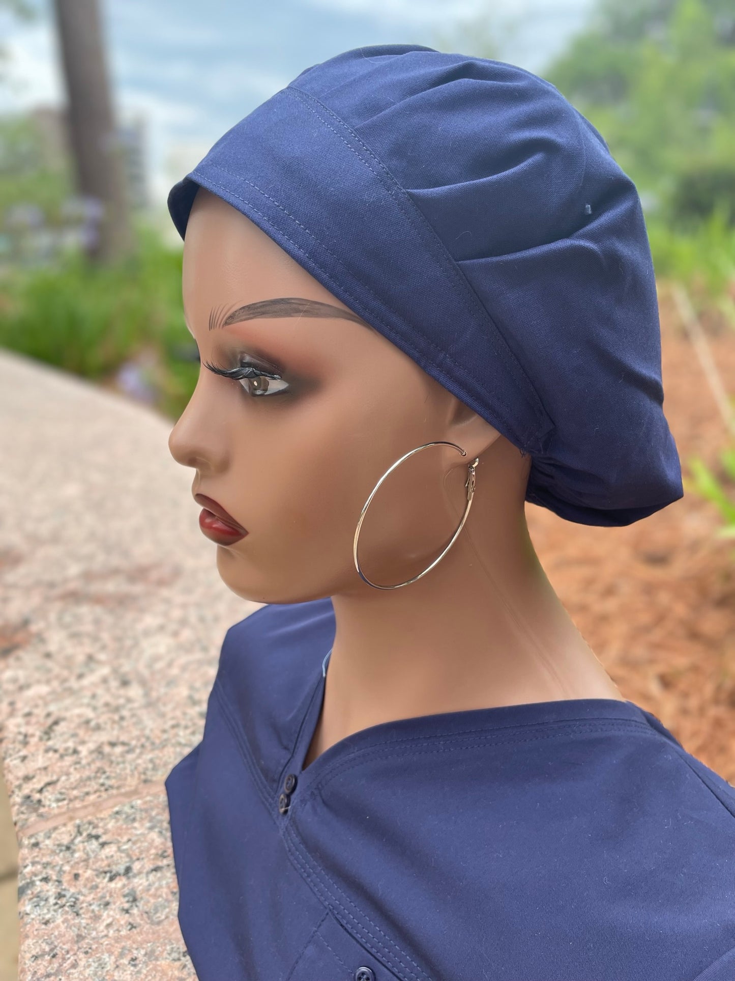 Navy Scrub Cap-Satin Lined