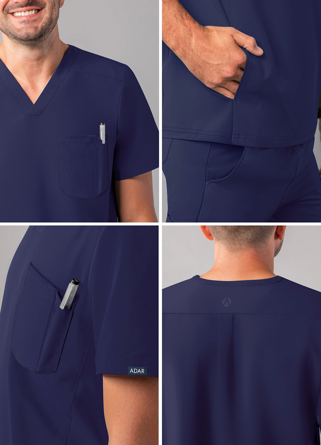 ADAR Addition Men's Modern Multi-pocket V-Neck Scrub Top (A6010)