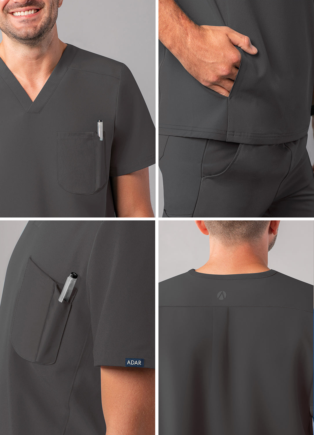 ADAR Addition Men's Modern Multi-pocket V-Neck Scrub Top (A6010)