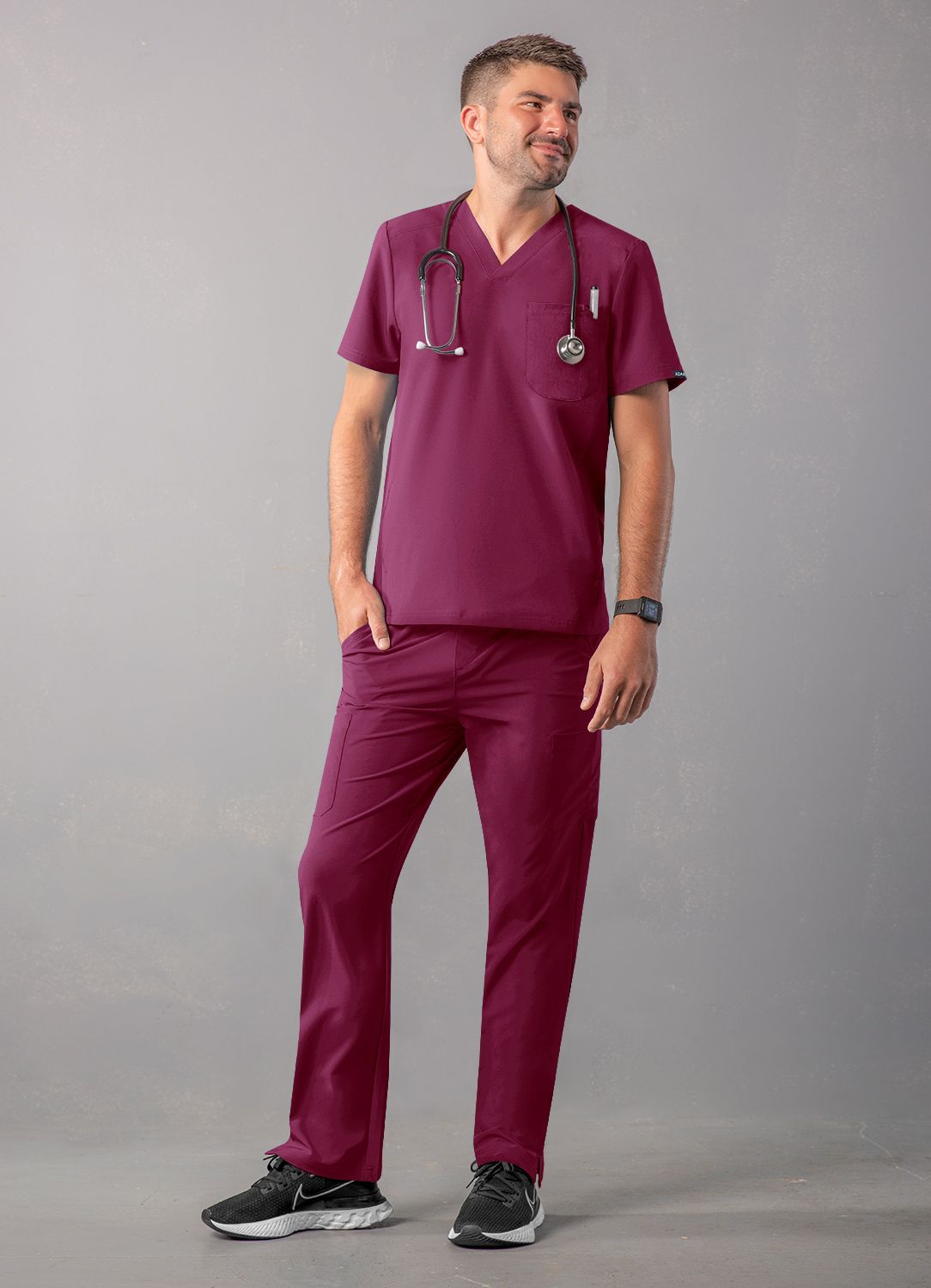 ADAR Addition Men's Modern Multi-pocket V-Neck Scrub Top (A6010)