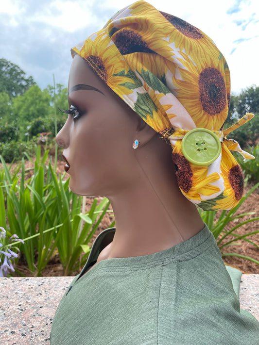 Sunflower Scrub Cap-Satin Lined