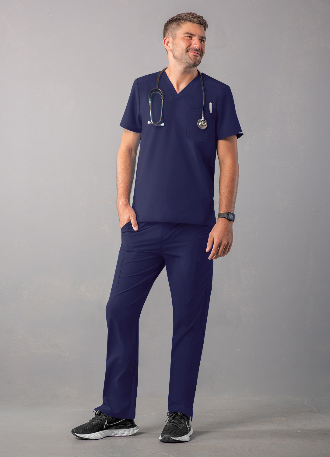 ADAR Addition Men's Modern Multi-pocket V-Neck Scrub Top (A6010)