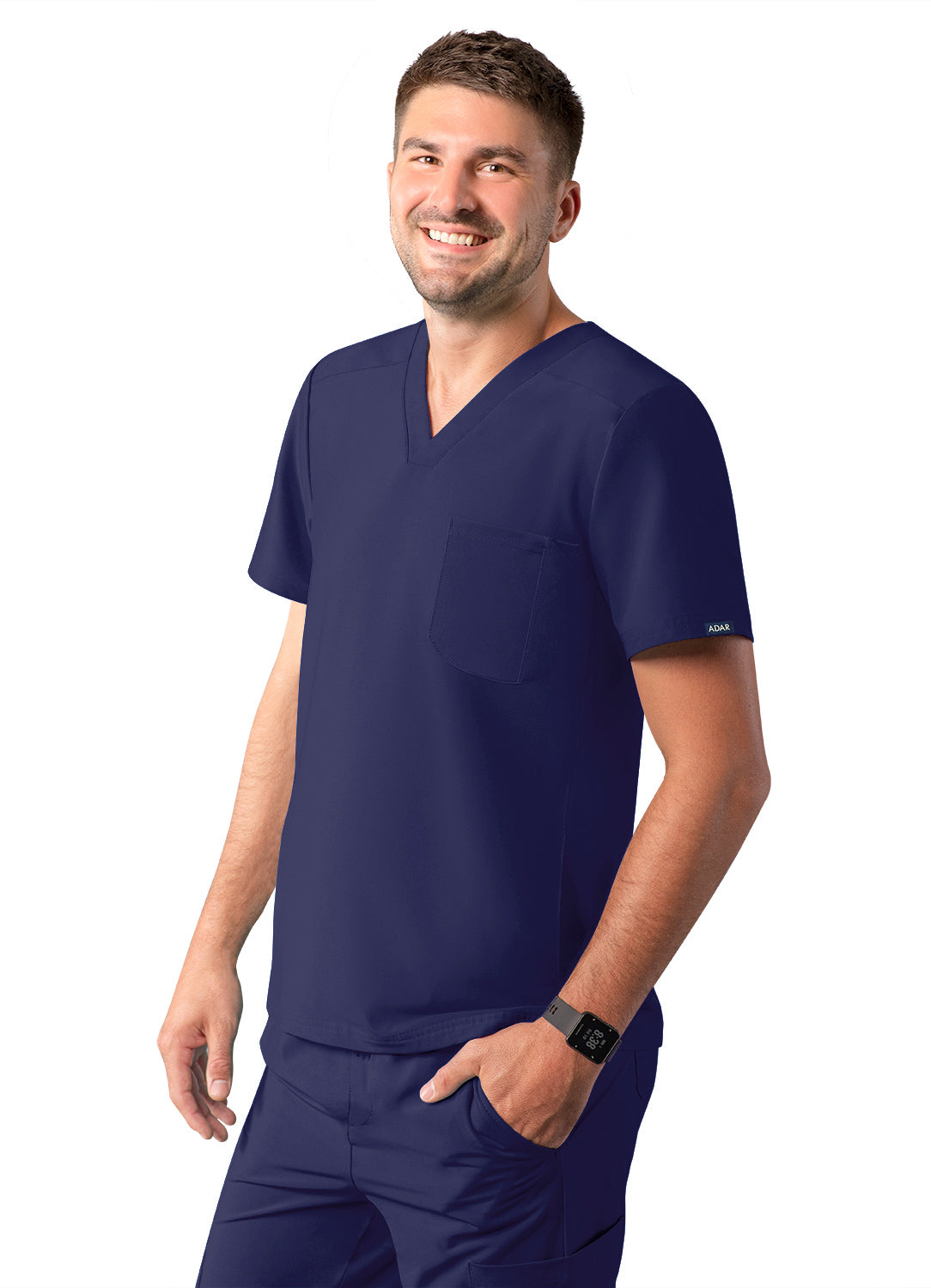 ADAR Addition Men's Modern Multi-pocket V-Neck Scrub Top (A6010)