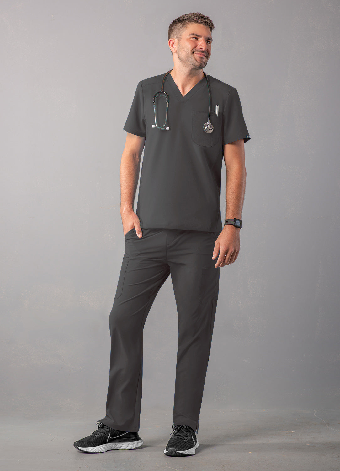 ADAR Addition Men's Modern Multi-pocket V-Neck Scrub Top (A6010)