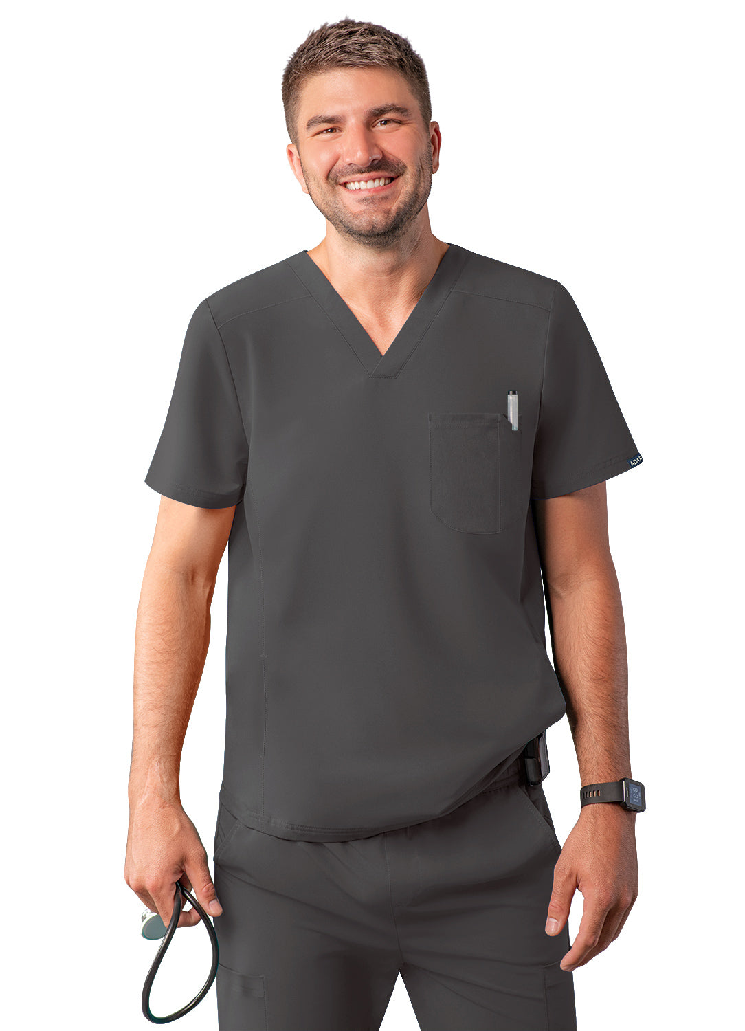 ADAR Addition Men's Modern Multi-pocket V-Neck Scrub Top (A6010)