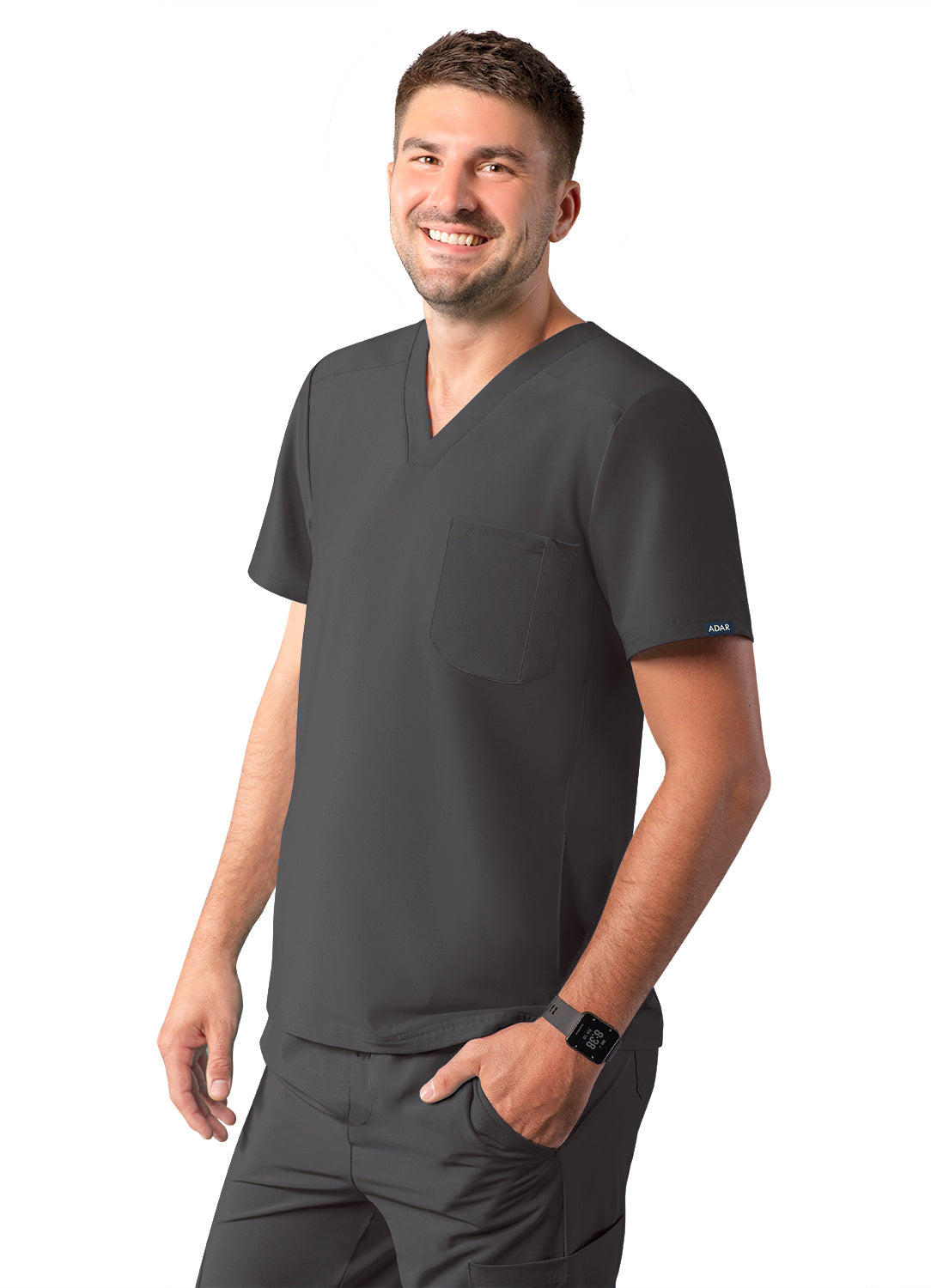 ADAR Addition Men's Modern Multi-pocket V-Neck Scrub Top (A6010)
