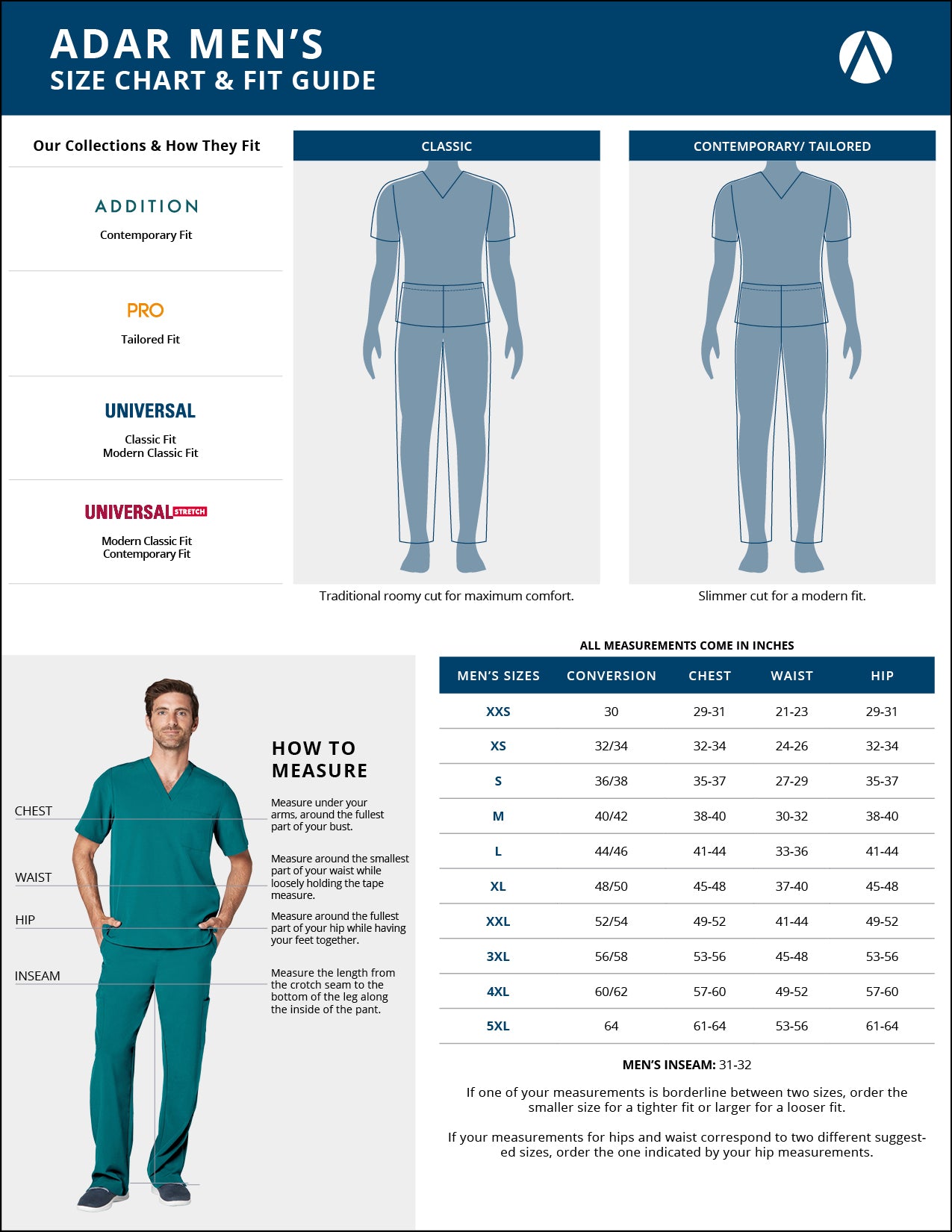 ADAR Addition Men's Modern Multi-pocket V-Neck Scrub Top (A6010)